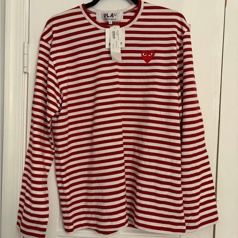 Comme des Garcons Kids Red and White Striped Long Sleeve Tee